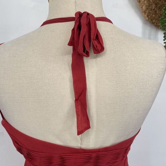 BCBGMaxAzria Womens Sleeveless Slinky Silk Halter Mini Dress Burnt Orange Size 2 - Picture 5 of 12